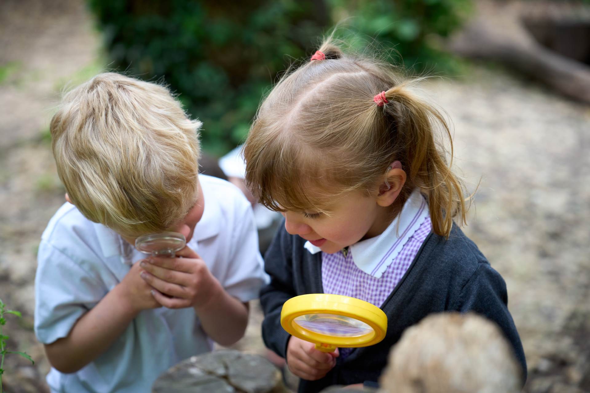 children with magnifying glasses